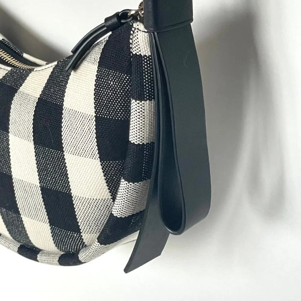 Kate Spade Smile Small Gingham Shoulder Bag Black Check Leather Trim